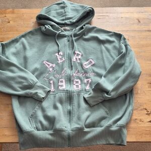 Aeropostale Sage Green Hoodie with Pink Embroidery
